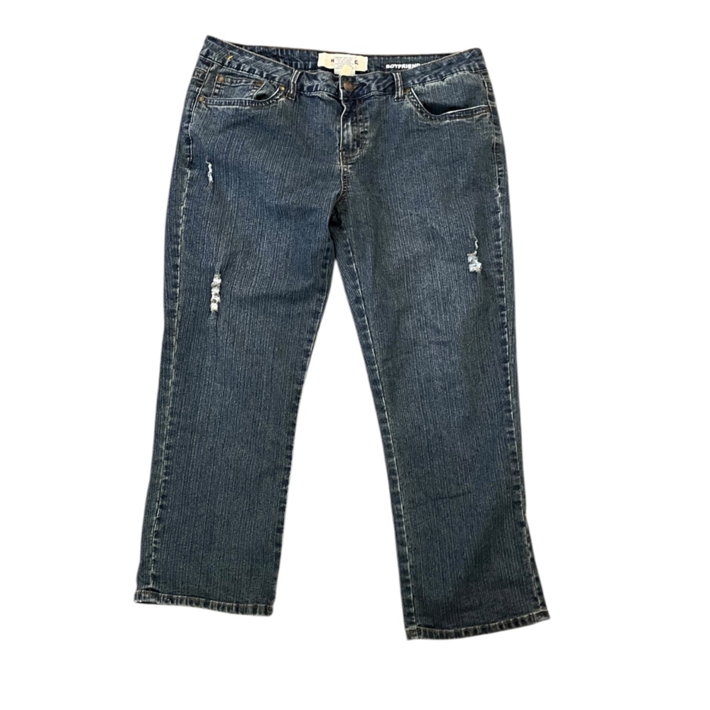 Vintage Y2K Hydraulic Boyfriend Jeans Distressed Cropped Mid Rise Indigo 12